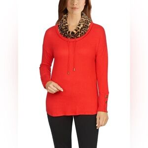 Ruby Rd. Red Cowl Neck Sweater with Leopard Trim size 3x